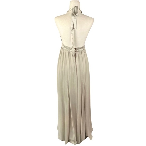 INGMA MELERO Silk Crepe Halter Lace Evening Maxi Gown - Picture 3 of 16